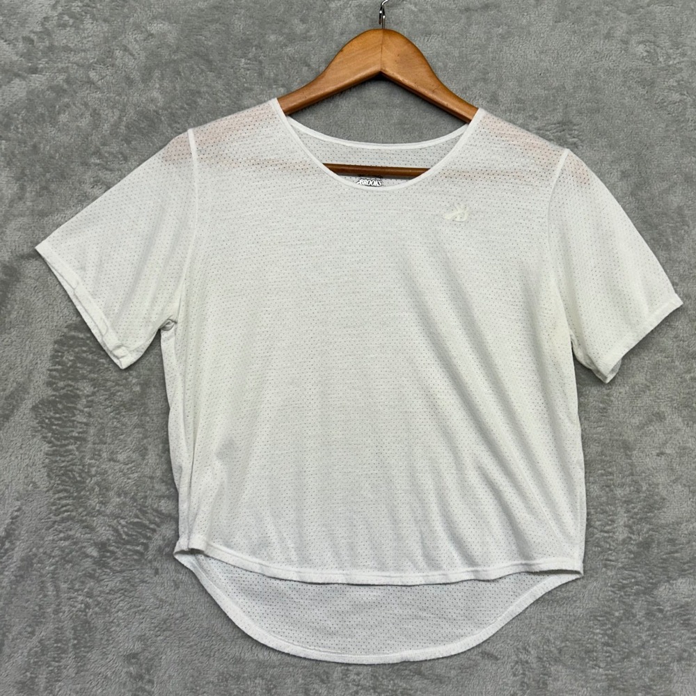 Brooks Running Top Women Small White Performance Mesh Sporty Urban Casual